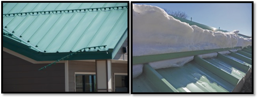 Snow guard systems installed the wrong way (left) and the right way (right)